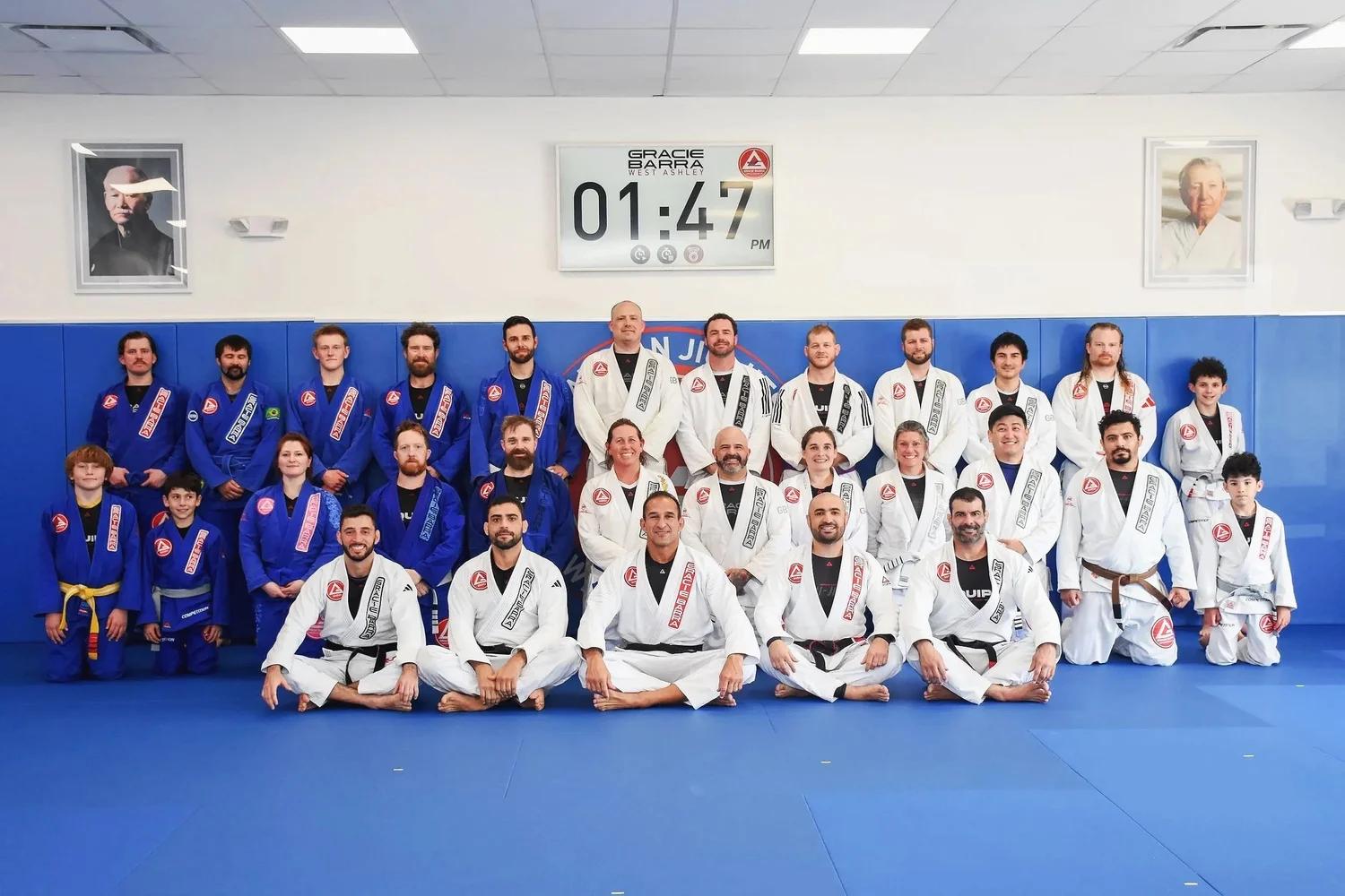 Gracie Barra West Ashley students gathered together on the mats